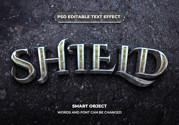 Bewerkbaar teksteffect schild 3d metalen lettertypestijl