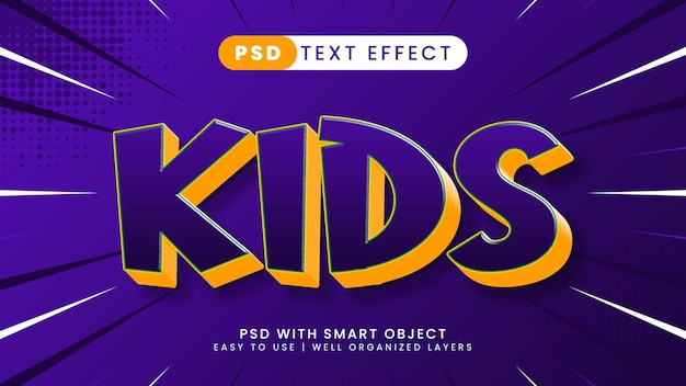 Bewerkbaar teksteffect voor kinderen met paarse en oranje tekststijl