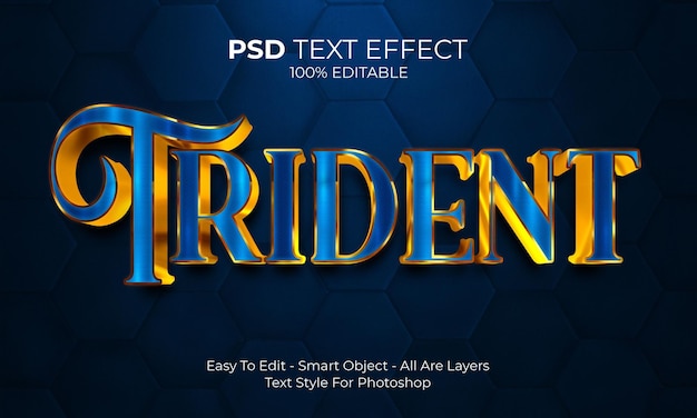 PSD bewerkbaar trident-teksteffect modern 3d-creatief en minimale letterstijl