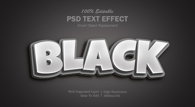 Bewerkbaar zwart photoshop 3d-teksteffect