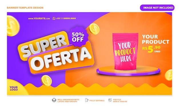 Bewerkbare banner voor de detailhandel met superaanbiedingslogo psd premium