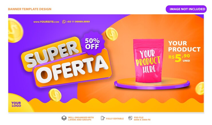 Bewerkbare banner voor de detailhandel met superaanbiedingslogo psd premium