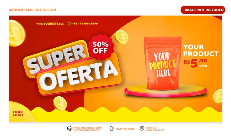 Bewerkbare banner voor de detailhandel met superaanbiedingslogo psd premium