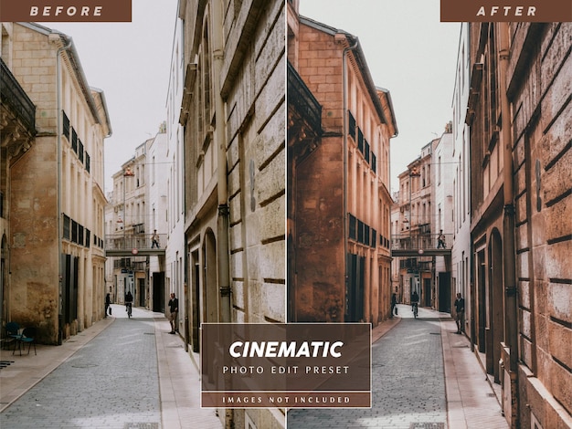 PSD bewerkbare cinematic photo preset-filter voor instagram-foto's