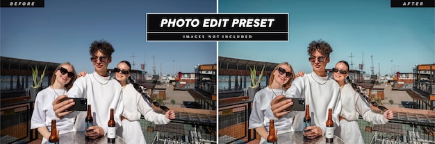 PSD bewerkbare filtervoorinstelling voor instagram-fotobewerking voor reisvloggers en bloggers