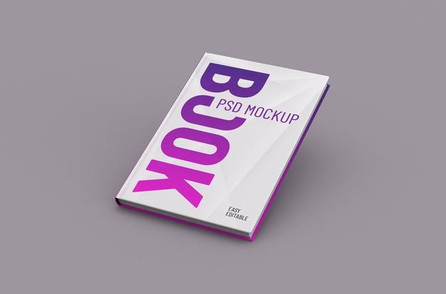 Bewerkbare hoge kwaliteit realistische dunne harde kaft boek mockup op een schone achtergrond