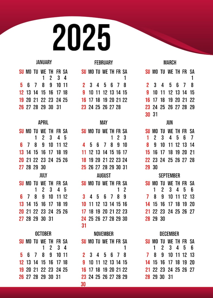 PSD bewerkbare kalendersjabloonontwerpen voor 2025