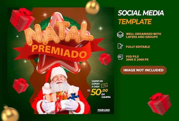 PSD bewerkbare kerst social media sjabloon premium psd