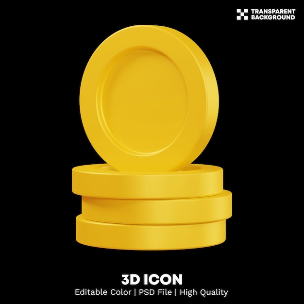 Bewerkbare kleur 3d render geïsoleerde stapel gouden muntelement