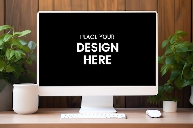 Bewerkbare mockup-ontwerpsjabloon voor desktopscherm Realistisch imac-mockup