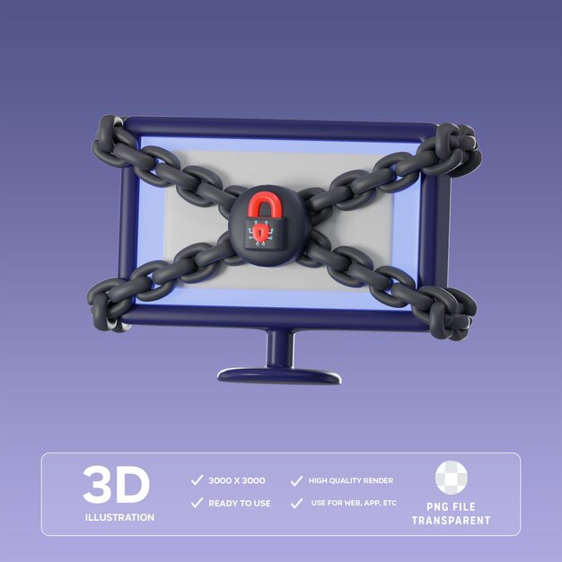 Bezpieczeństwo komputerowe PSD 3D Ilustracja