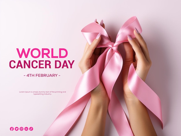 PSD bezpłatny baner psd na światowy dzień raka z wstążką do kampanii i plakatu