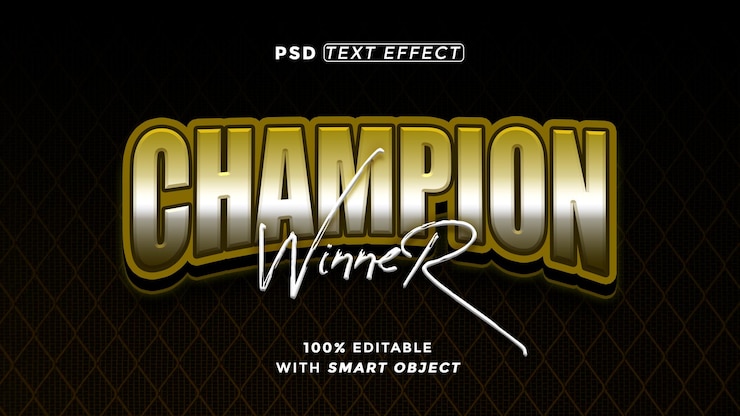PSD bezpłatny efekt stylu tekstu psd champion winner