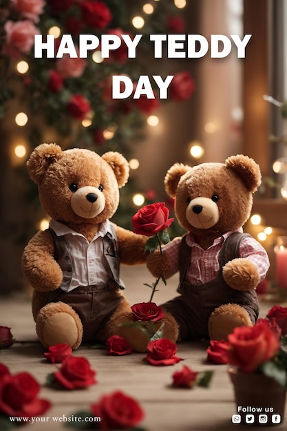 PSD bezpłatny projekt postów na portalach społecznościowych happy teddy day