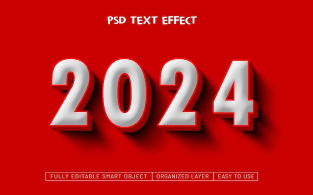 Bezpłatny PSD nowy rok 2024 3d edytowalny efekt tekstowy