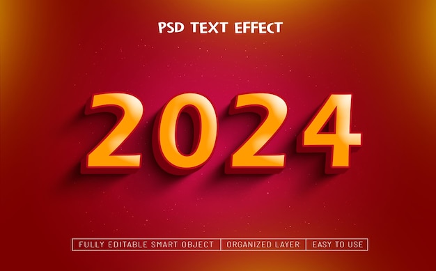 Bezpłatny PSD nowy rok 2024 3d edytowalny efekt tekstowy