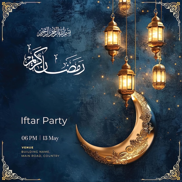 PSD bezpłatny szablon banerów społecznościowych ramadan kareem z półksiężycem i islamskimi latarniami