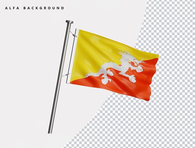 Bandiera del bhutan di alta qualità nel rendering 3d realistico