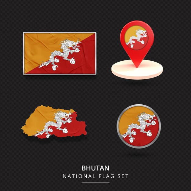 PSD bhutan national flagmaplocationbadge projekt elementu