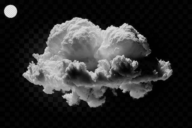 PSD biała chmura odizolowana na czarnym tle, teksturowany dym