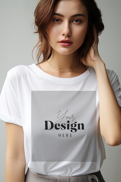 PSD biała koszulka z napisem design design design.