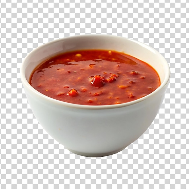 PSD biała miska z gorącym sosem chili izolowana na przezroczystym tle