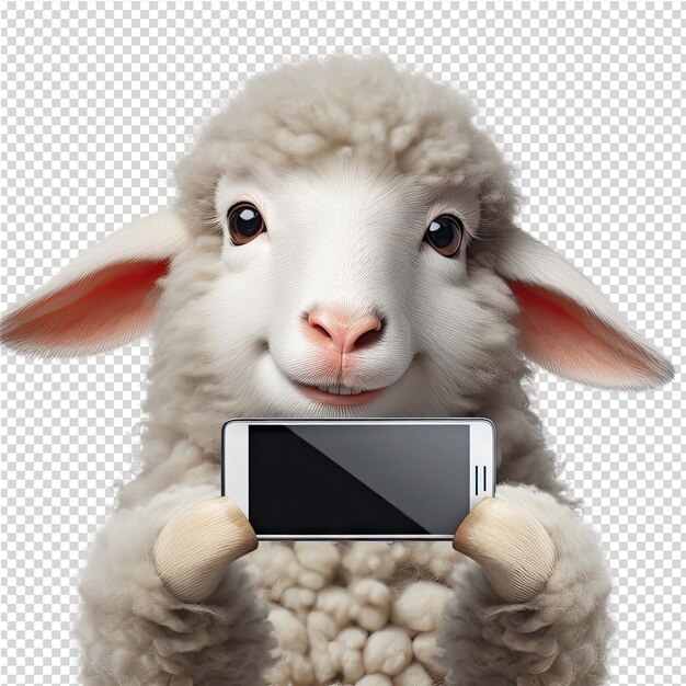 Biała Owca Trzyma Telefon W Rękach.