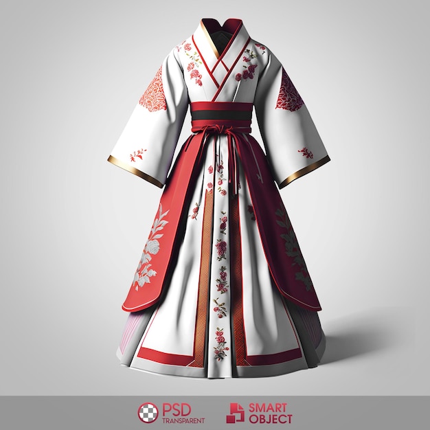 PSD biało-czerwone kimono z napisem smart object w tle.