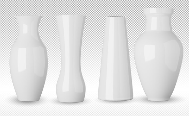 Biały ceramiczny wazon na białym tle renderowania 3d w tle alfa
