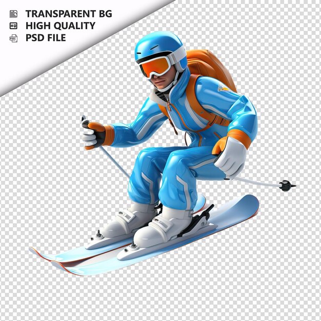 PSD biały człowiek na nartach 3d w stylu kreskówek z białym tłem