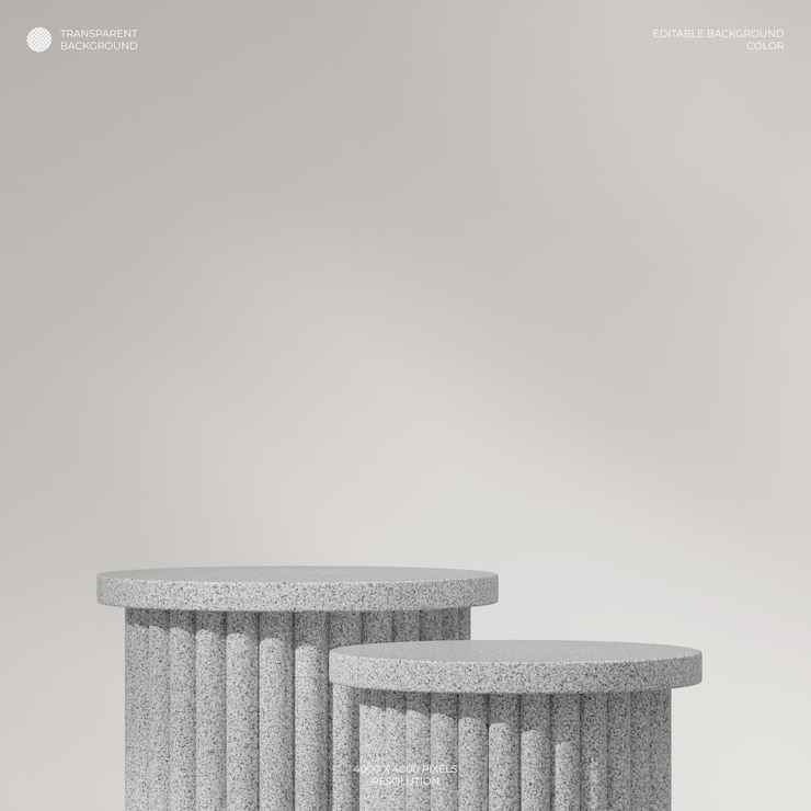 PSD biały granit teksturowany renderowania 3d przezroczyste tło podium cylindra w kwadracie