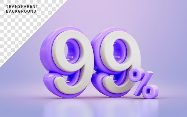 biały i fioletowy wygląd kreskówek 99 procent promocyjnego rabatu numer symbolu koncepcja renderowania 3d