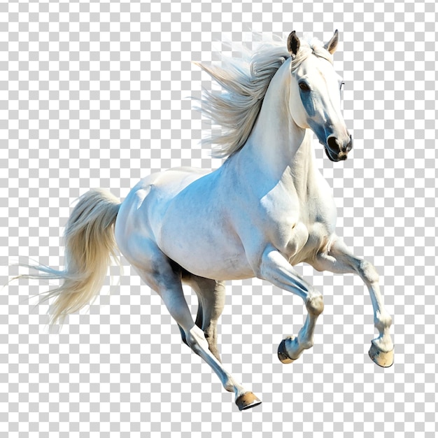 PSD biały koń galopuje odizolowany na przezroczystym tle