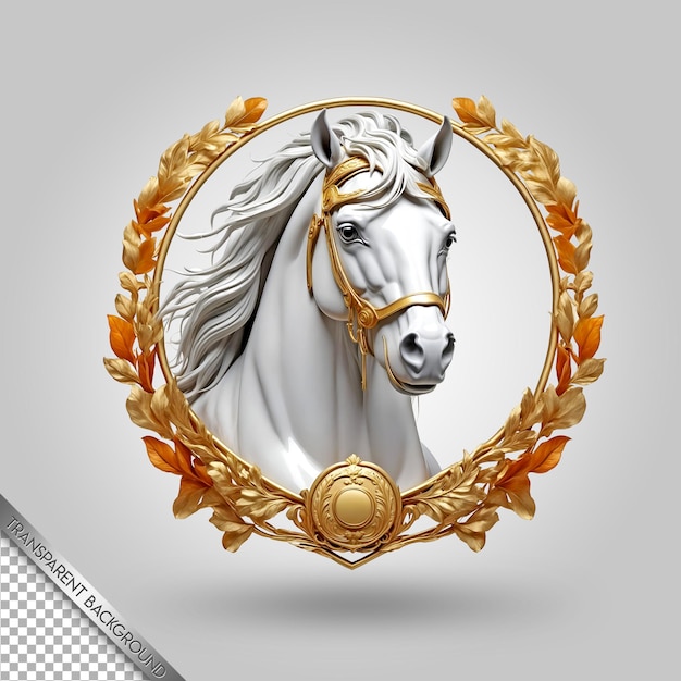 PSD biały koń z złotą koroną i złotą koroną