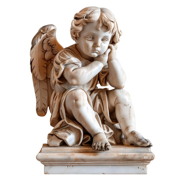 PSD biały marmurowy posąg uroczego anioła
