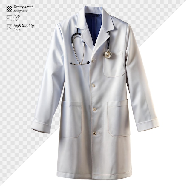 PSD biały płaszcz laboratoryjny i stetoskop gotowe dla pracownika służby zdrowia