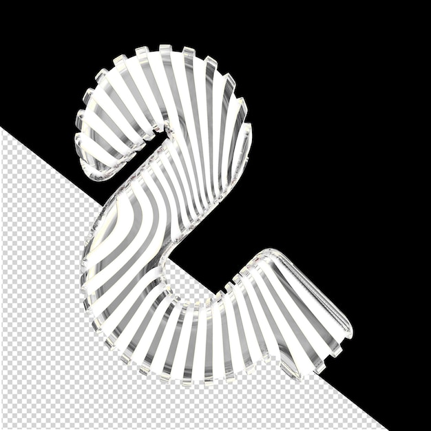 PSD biały symbol 3d z bardzo cienkimi srebrnymi paskami