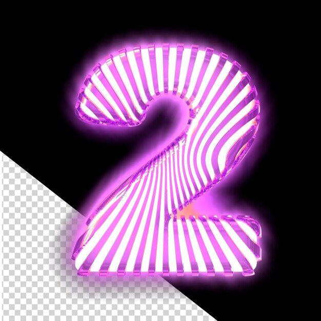 PSD biały symbol 3d z bardzo cienkimi świecącymi fioletowymi pionowymi paskami numer 2