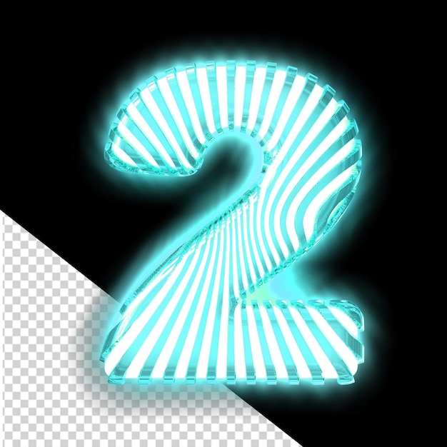 PSD biały symbol 3d z bardzo cienkimi turkusowymi świetlnymi pionowymi paskami numer 2