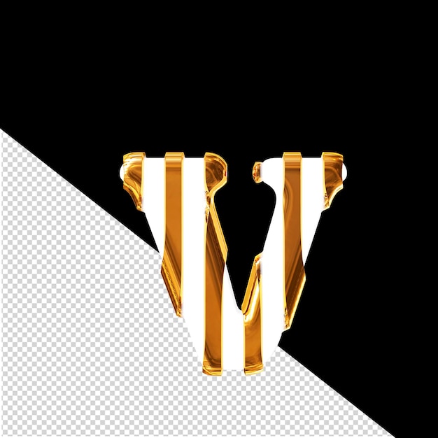 PSD biały symbol 3d z cienkimi złotymi pionowymi paskami litera v