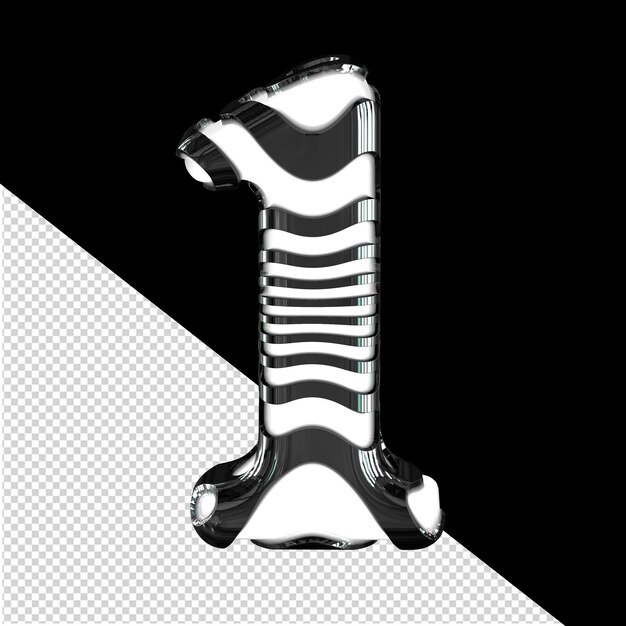 Biały symbol 3d z czarnymi paskami numer 1