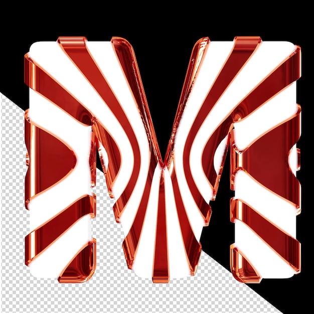 PSD biały symbol 3d z czerwonymi cienkimi pionowymi paskami litera m