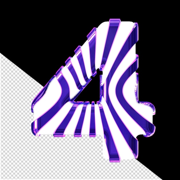 Biały symbol 3D z fioletowymi cienkimi pionowymi paskami numer 4