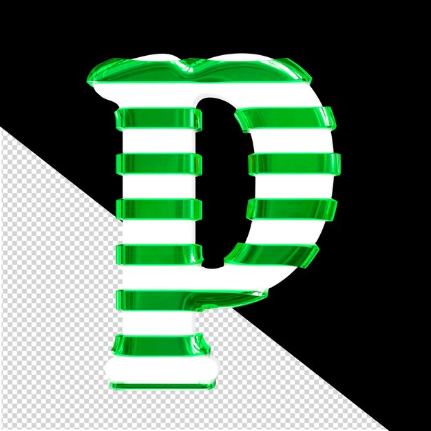 PSD biały symbol 3d z zielonymi cienkimi poziomymi paskami litera p