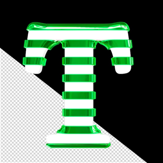 PSD biały symbol 3d z zielonymi cienkimi poziomymi paskami litera t