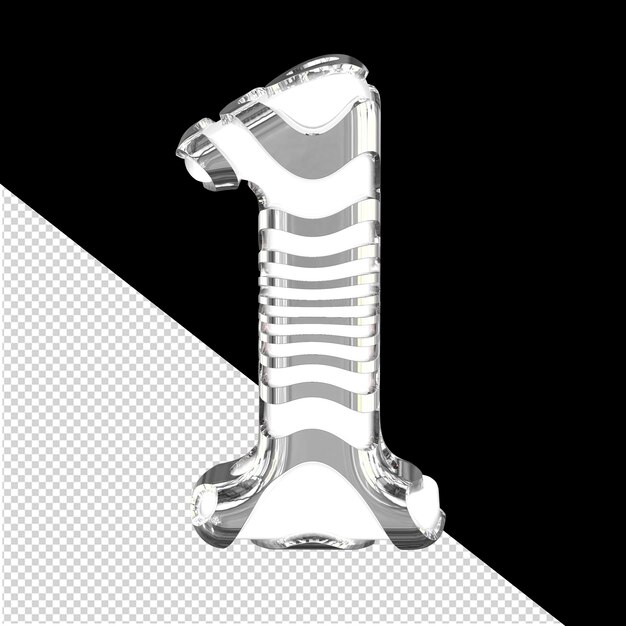 Biały symbol 3D ze srebrnymi paskami numer 1