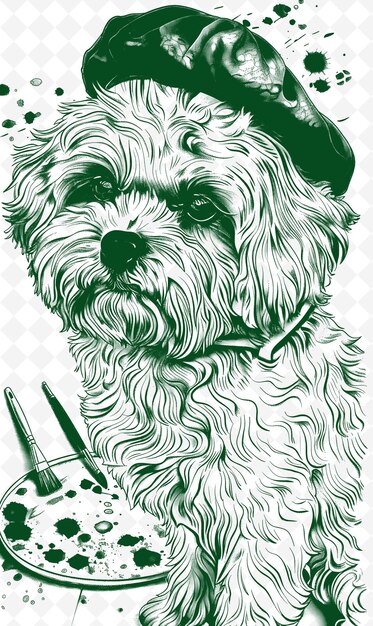 Bichon frise met een schilder beret en palette op zoek naar creat dieren sketch art vector collecties