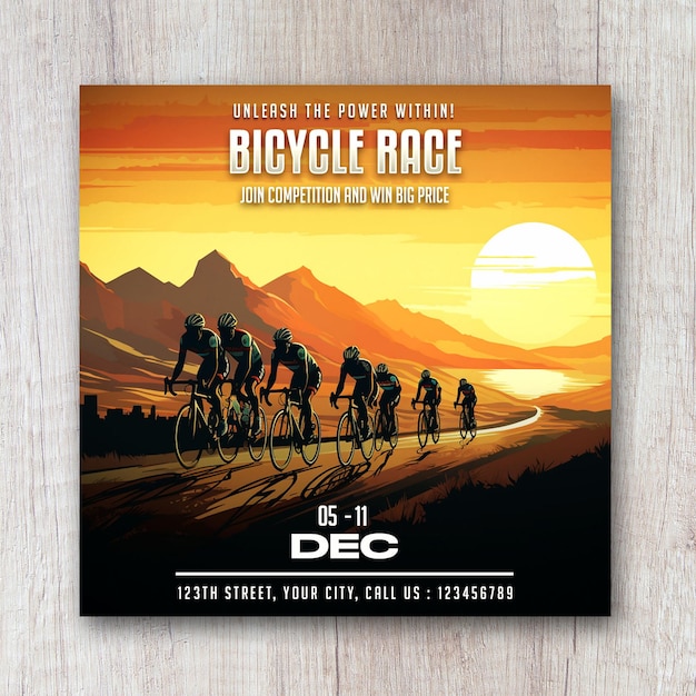 Bicycle race square flyer social media design post banner template