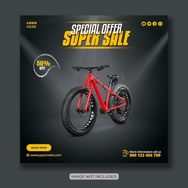 PSD 자전거 판매 크리에이티브 instagram 게시물 및 소셜 미디어 배너 디자인 또는 정사각형 전단지 템플릿 premium