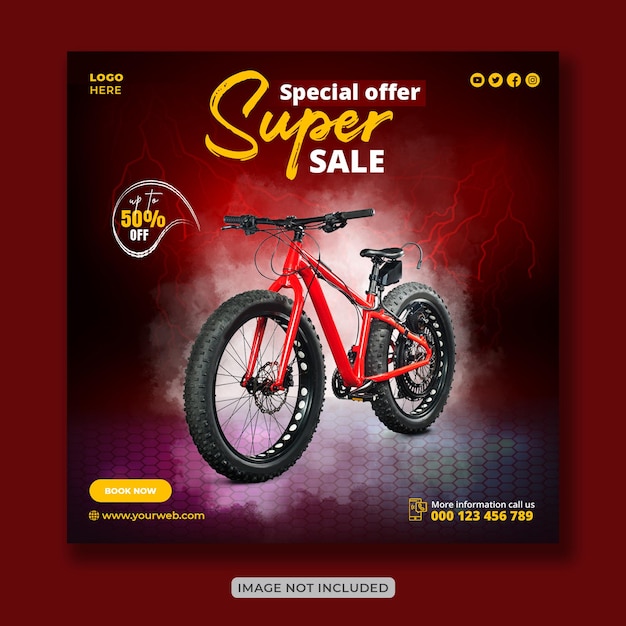 PSD bicycle sale creative instagram post and social media banner design or square flyer template premium